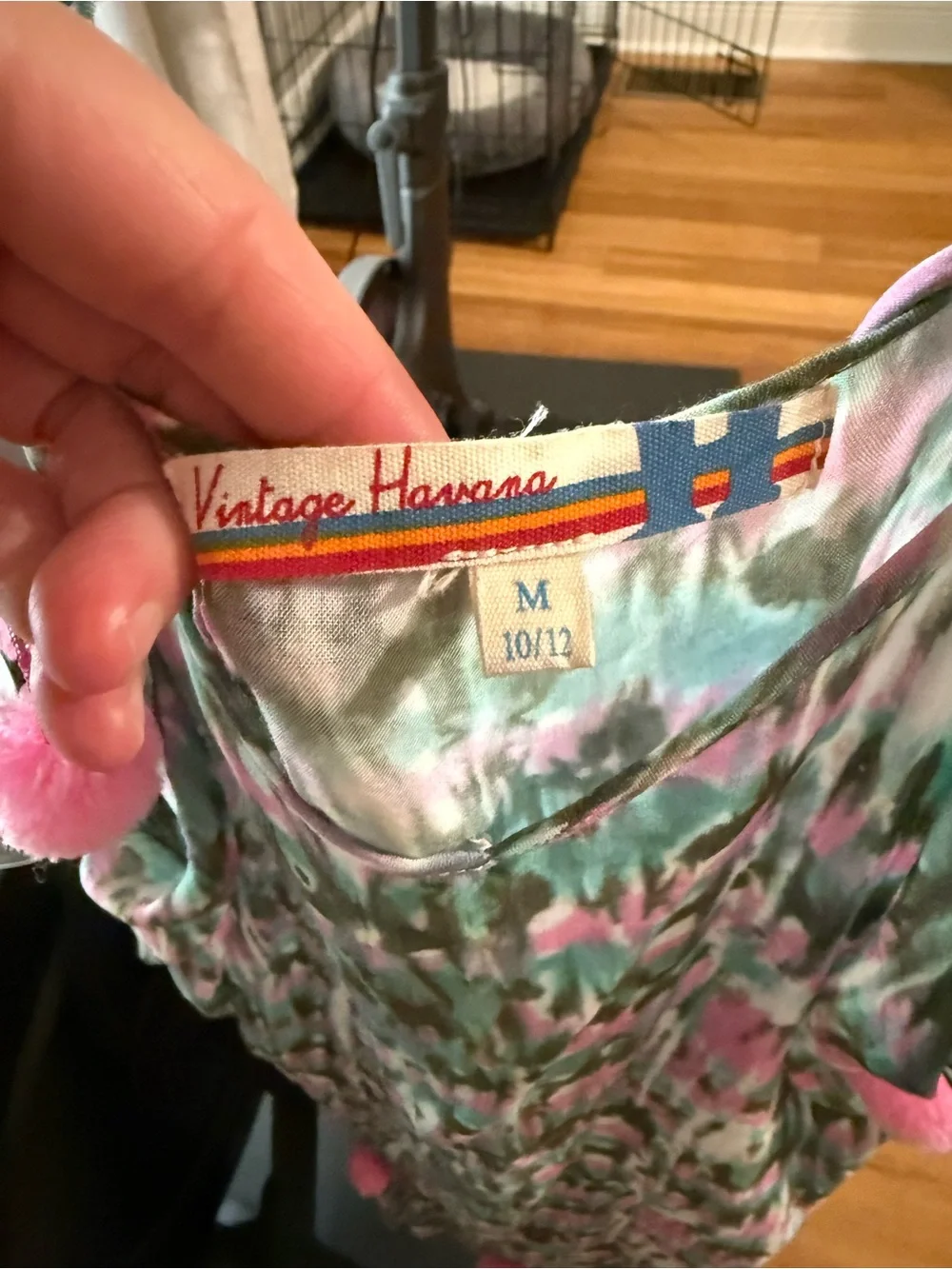 Vintage Havana Sundress with Pom-Poms, Size 10/12